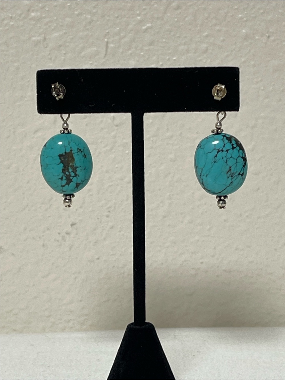 Turquoise Drop Sterling Silver Earrings - Picture 3 of 6